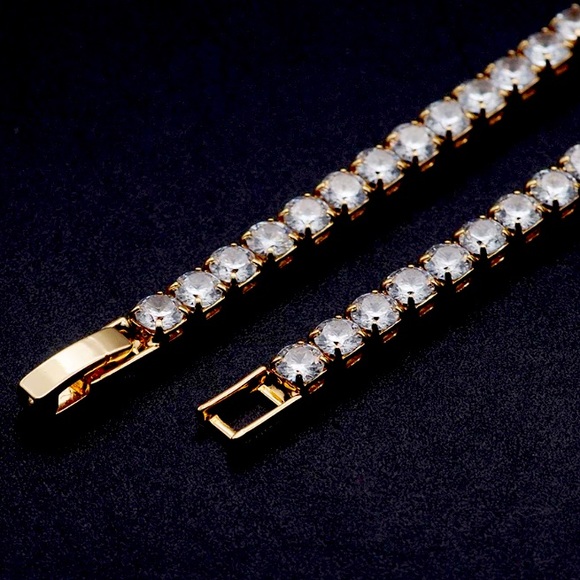 Luxury Gold Plated Diamond Tennis Necklace - Picture 3 of 4